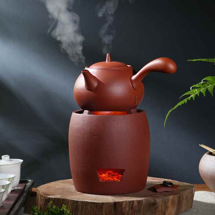 碳火煮茶炉红泥小火炉家用室内无烟碳炉烧炭煮茶器明火陶土烧水仔