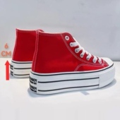 复古女 学生ins百搭韩版 红色高帮增高小白鞋 女2026厚底松糕帆布鞋