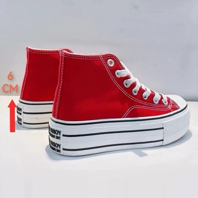 红色增高小白鞋2025蓝色厚底高帮款帆布鞋学生ins百搭韩版复古女