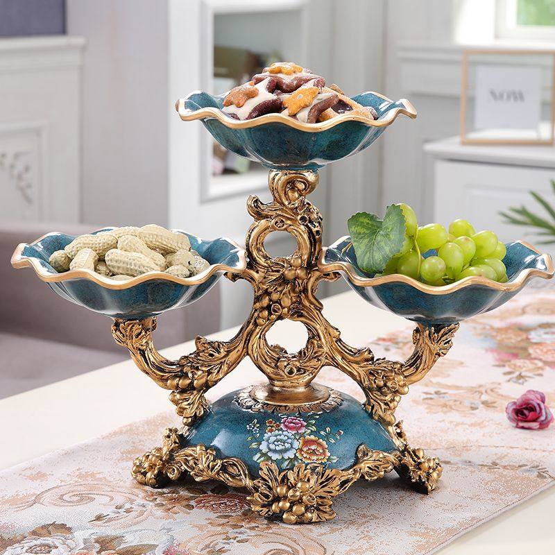 欧式水果盘双层糖果盒干果盘客厅现代创意分格零食盘欧式茶几摆件