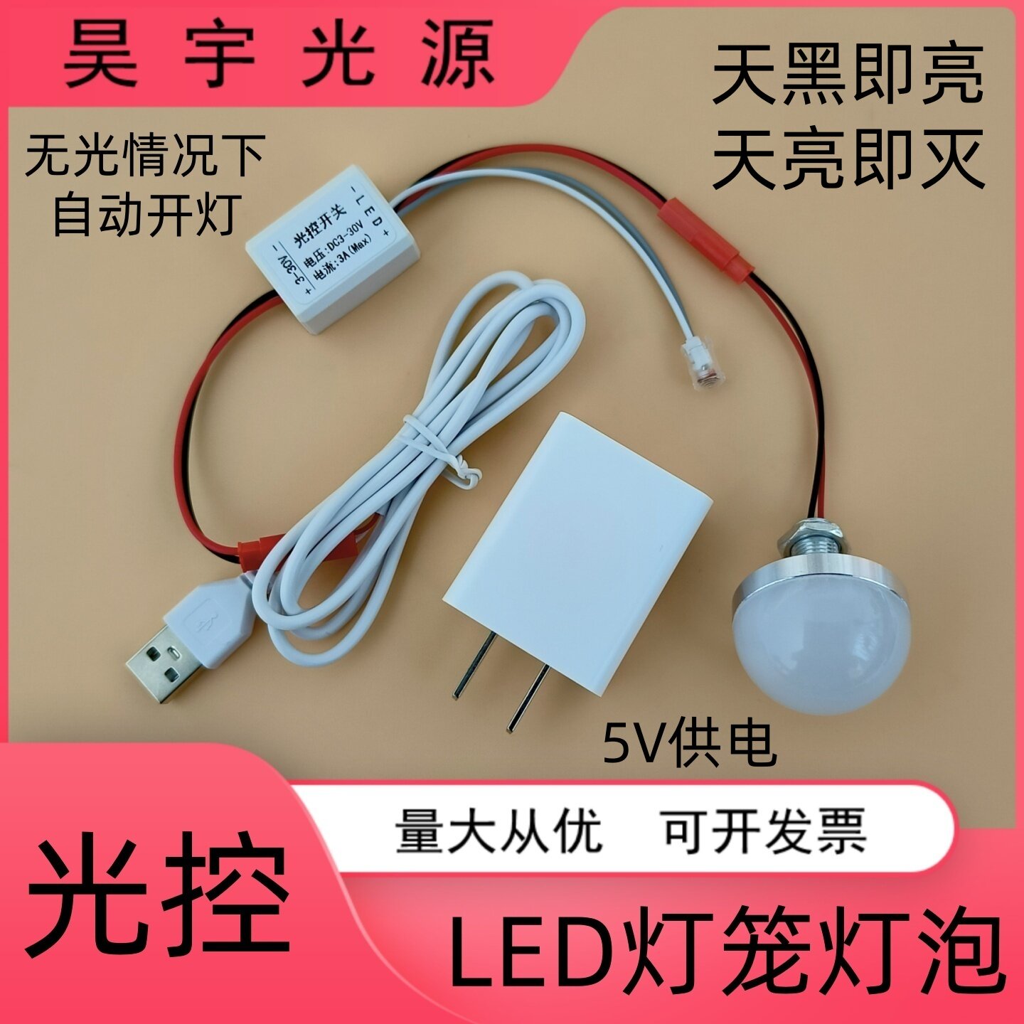 纯光控LED灯泡晚上自动亮灯笼小夜灯USB过道走廊衣柜智能光感应灯