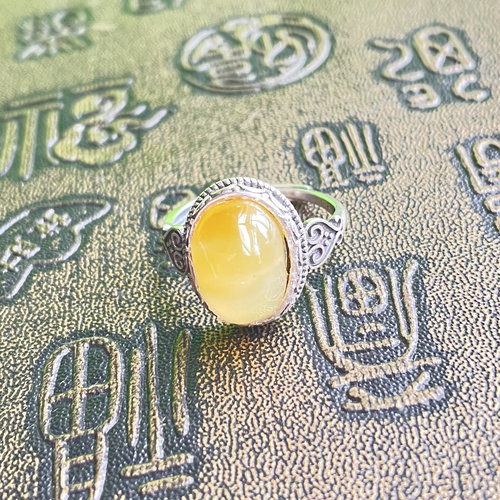 天然玉石戒指正品云南黄龙玉戒指冰黄渐变纯银戒拖活口可调大小