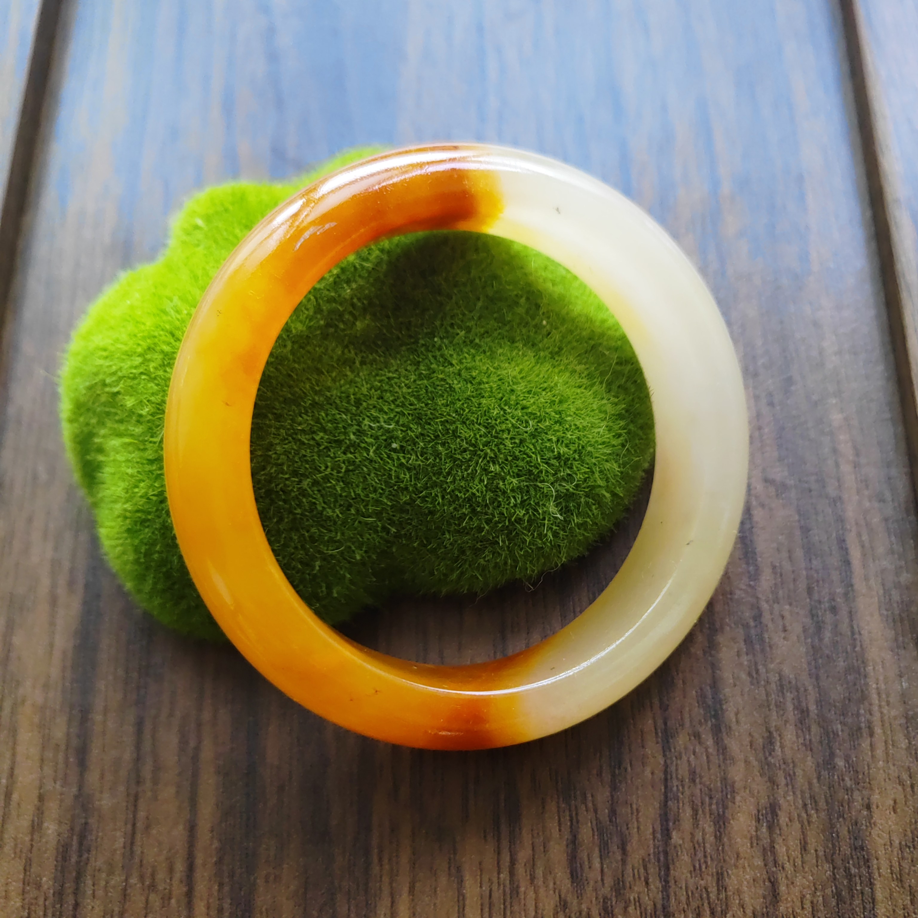 62圈有证书半山半水玉镯天然原矿玉石手镯黄龙玉手镯17*10