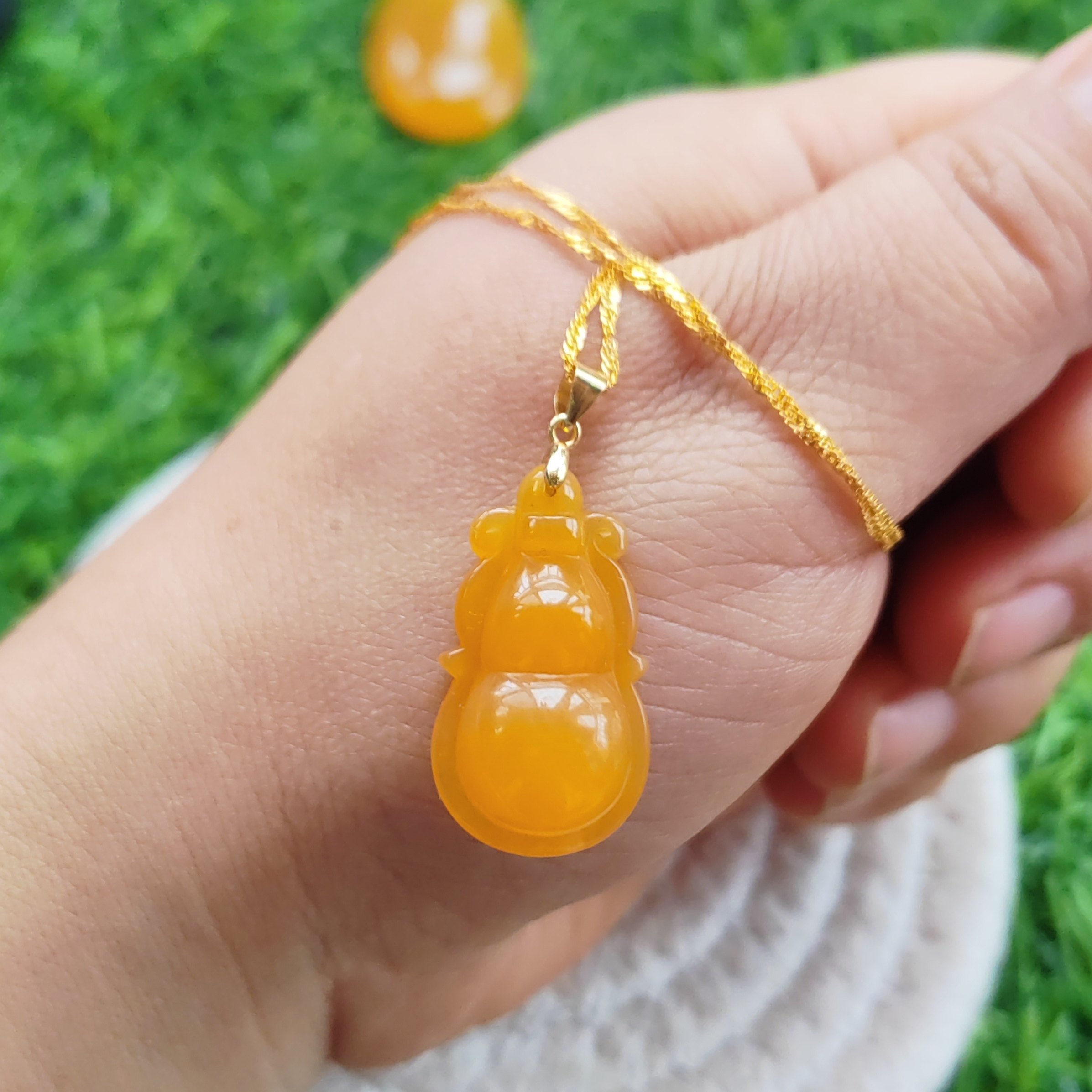 精品全黄无杂玉石葫芦送银链纯天然玉石官方正品黄龙玉葫26*15*9