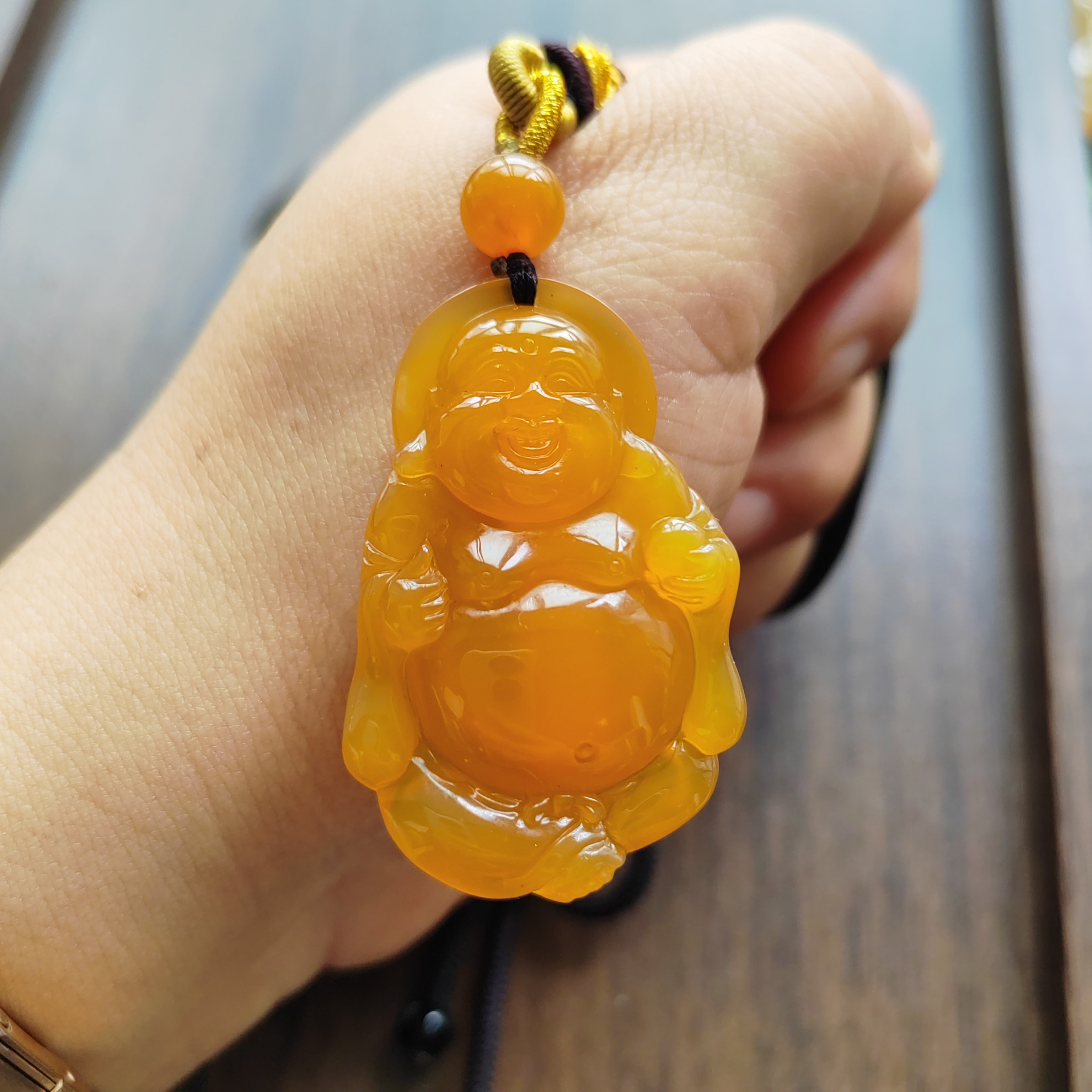 有证书精品玉佛高冰起胶弥勒佛吊坠缅黄料正品黄龙玉佛公43*29*7