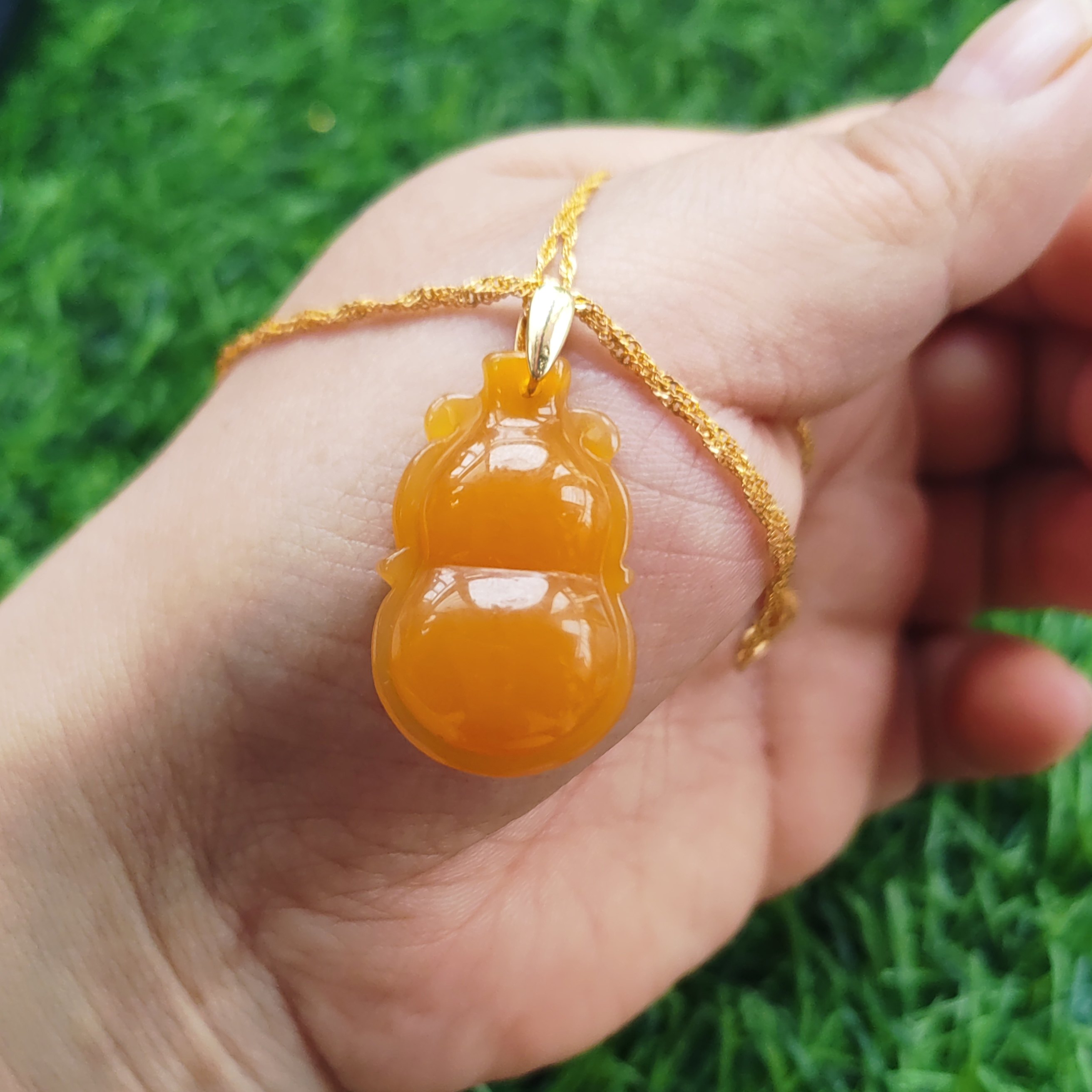 精品玉石葫芦挂银链银扣头纯天然玉石官方正品黄龙玉葫芦29*18*7