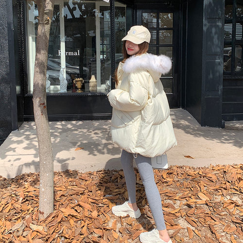 You/小奶泡毛领羽绒服女冬设计感甜美时尚连帽外套保暖大毛领新款