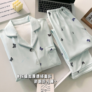 套装 加绒长袖 开衫 秋冬女士大码 德绒睡衣女款 罗丽丝2024新款 春秋季