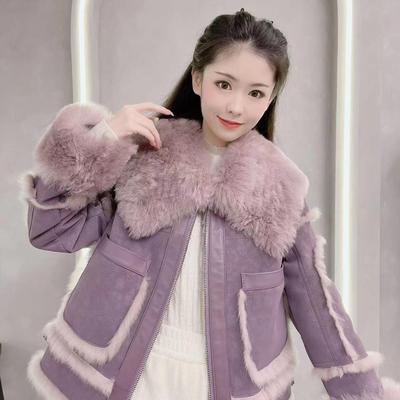 皮毛一体外套女2025冬季新款韩版爆款拼接洋气百搭加厚毛毛皮草
