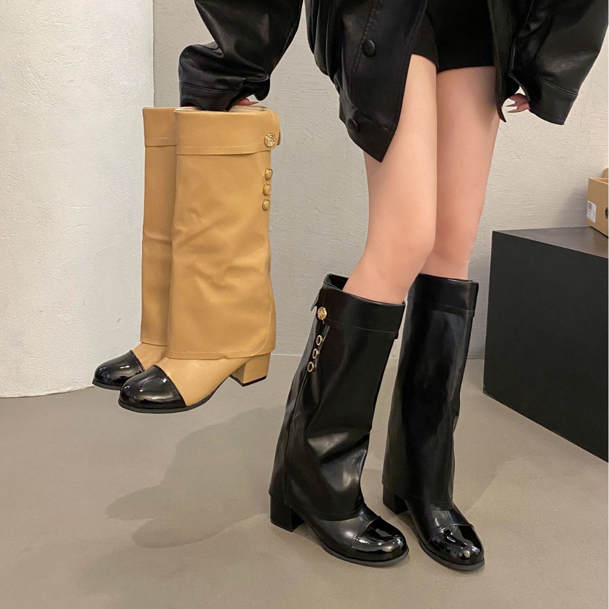 高跟小香风纯色高筒骑士靴女靴子2025年新款秋冬季百搭长筒长靴子