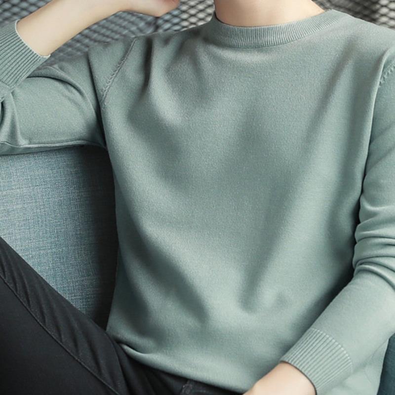 男士毛衣春秋款圆领纯色针织打底衫男抗起球薄款毛衫半高领毛线衣