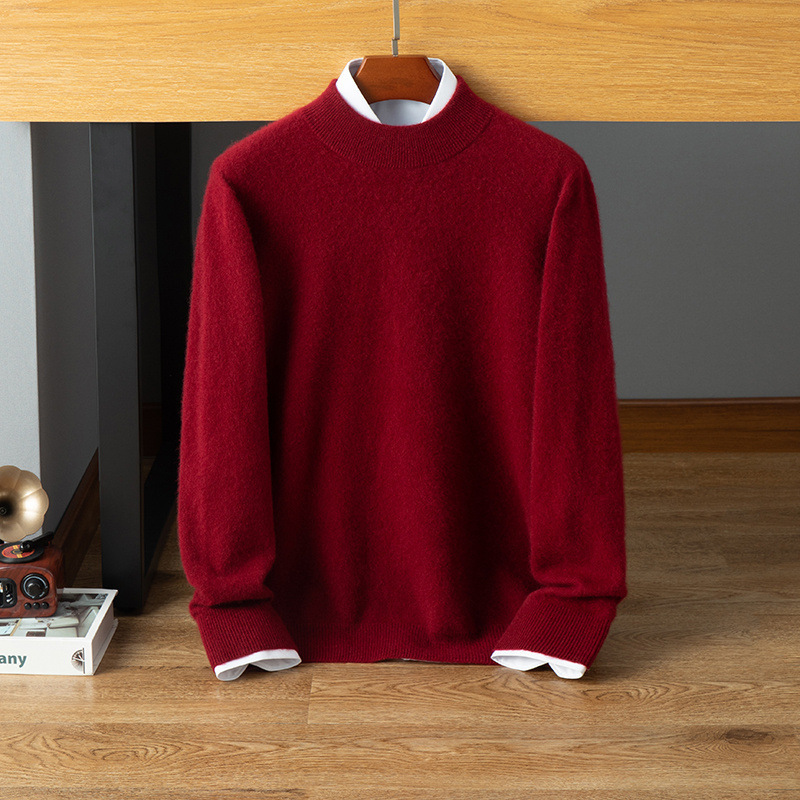 男士半高领羊绒衫秋冬新款纯色羊绒打底衫毛衣针织内搭羊毛衫简约