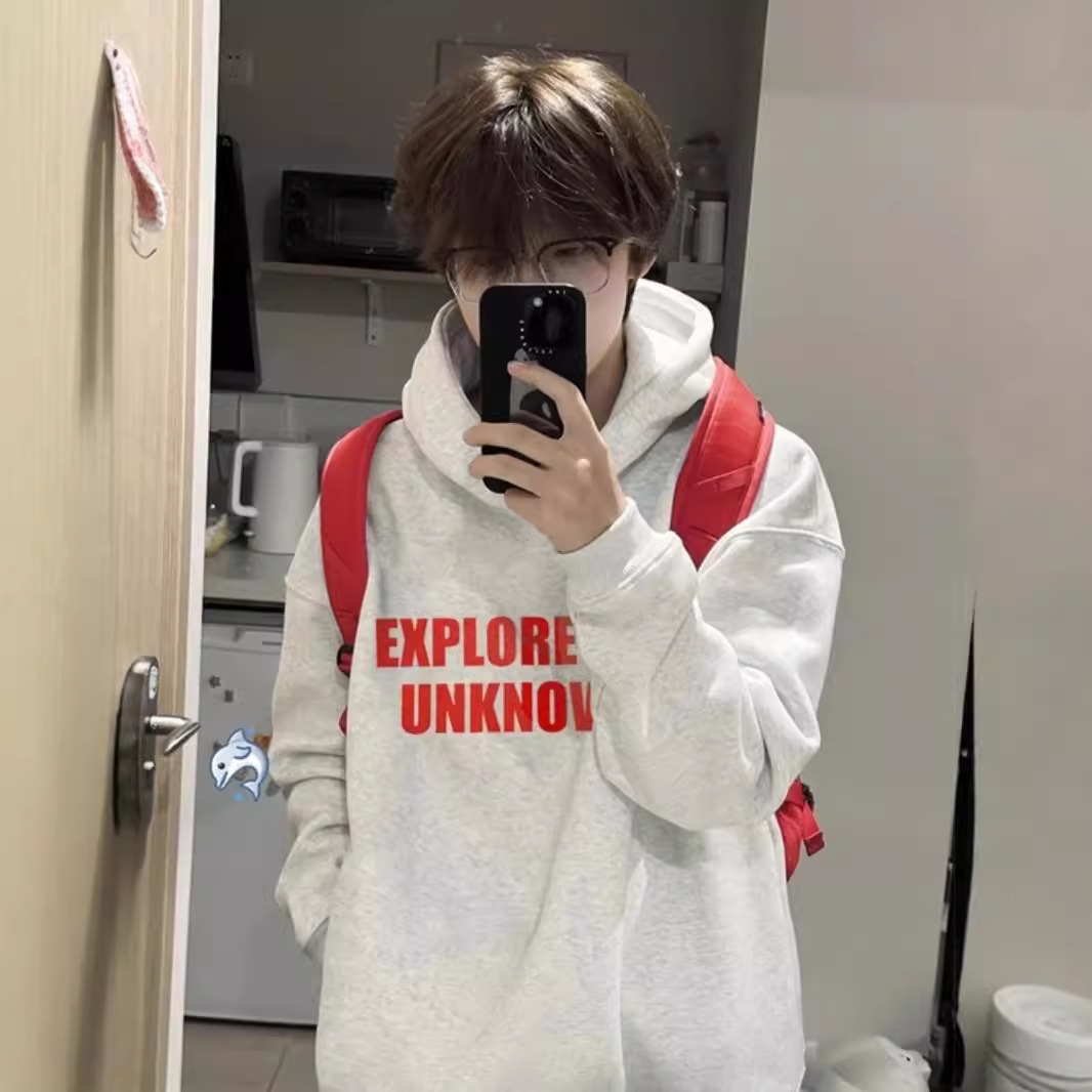 高街硬挺重磅美式卫衣男秋冬潮牌2024新款连帽灰色男生春秋款上衣