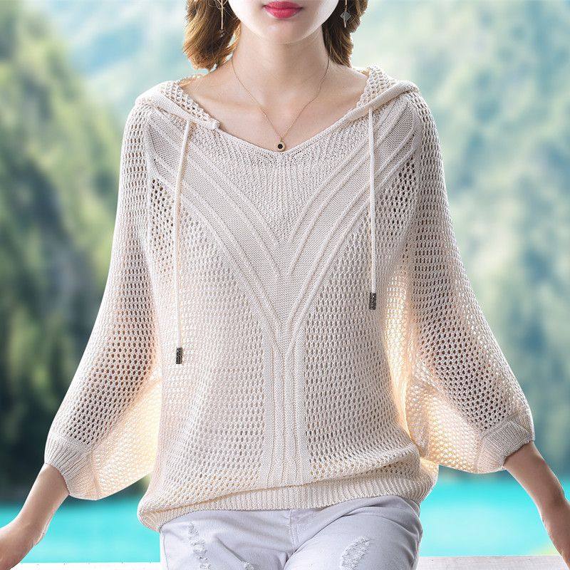 新款連帽镂空針織蝙蝠衫上衣薄款女春季新款2020韓版寬松毛衣套頭在類目 女裝/女士精品, 毛衣中 - 來自Buy2taobao.com提供專業的淘寶代購服務