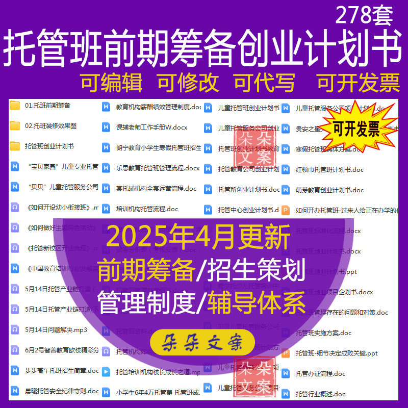 托管班前期筹备创业策划书托管中心效果图午托班招生简章运营流程