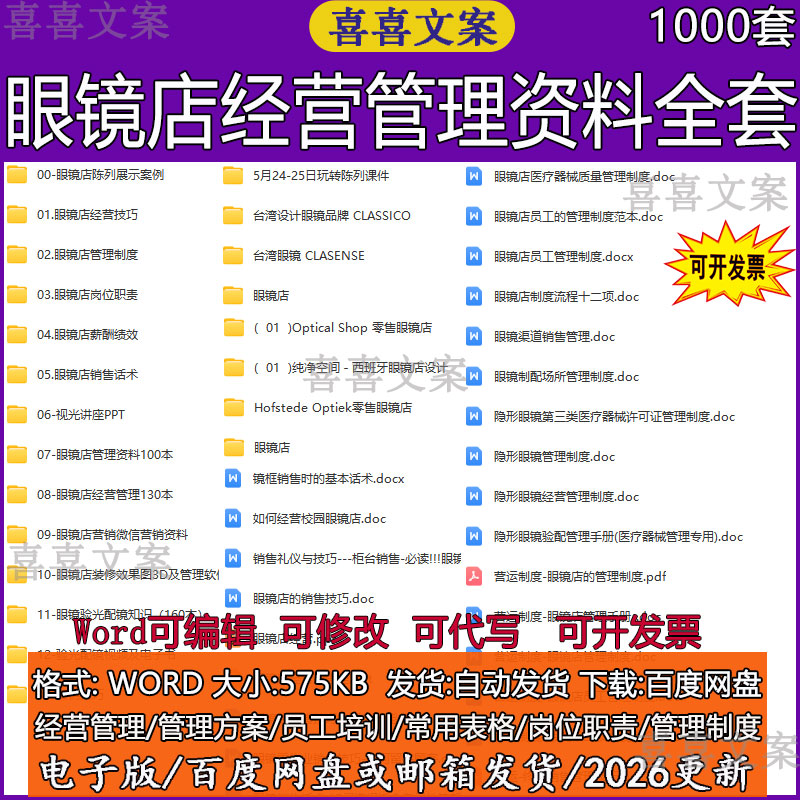 眼镜店员工管理制度手册薪酬绩效考核销售话术营销活动方案配镜验