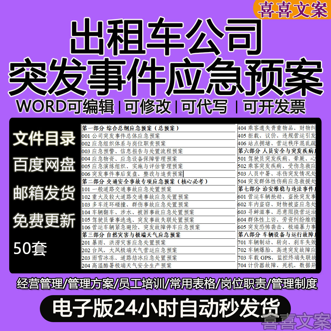 出租车公司自然灾害车辆设备运行故障及突发公共卫生事件应急预案图片