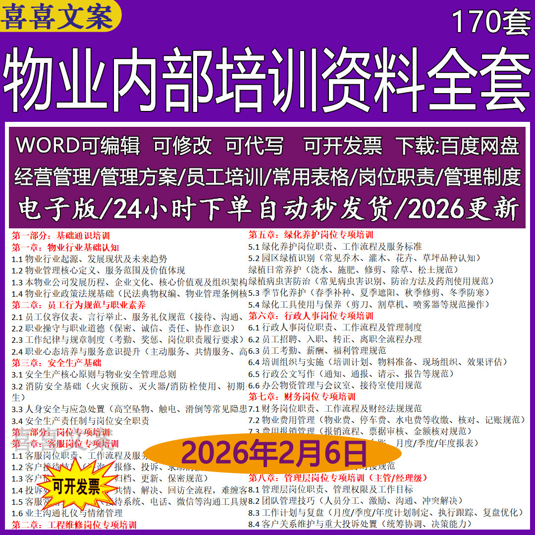 物业内部培训资料全套员工职业客服工程维修环境保洁岗位专项培训