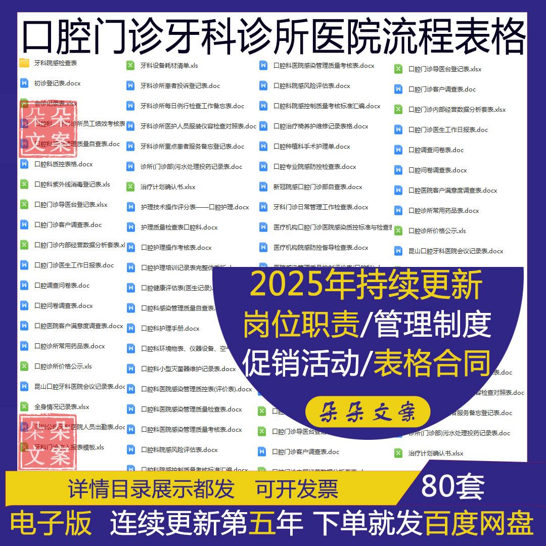 口腔门诊导医台登记表牙科诊所医院院感检查表感染管理质量自查表