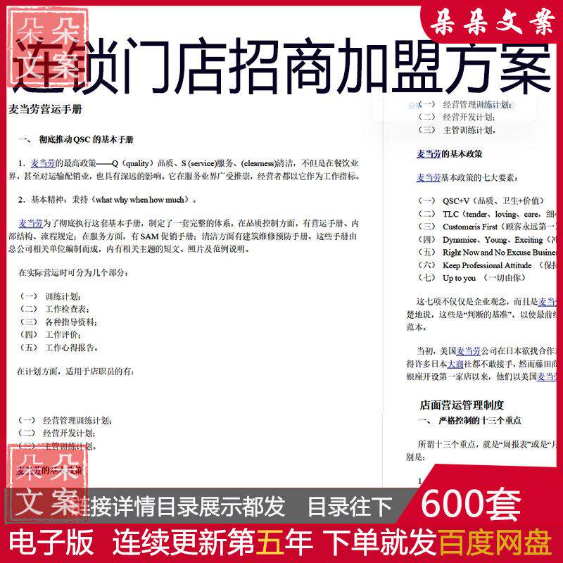 KFC肯德基餐饮教育机构超市服装连锁门店招商加盟方案加盟合同