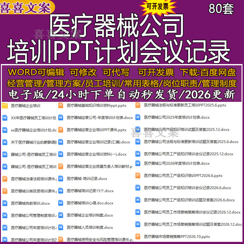 医疗器械公司员工培训制度计划及会议记录签到表试题答案PPT课件
