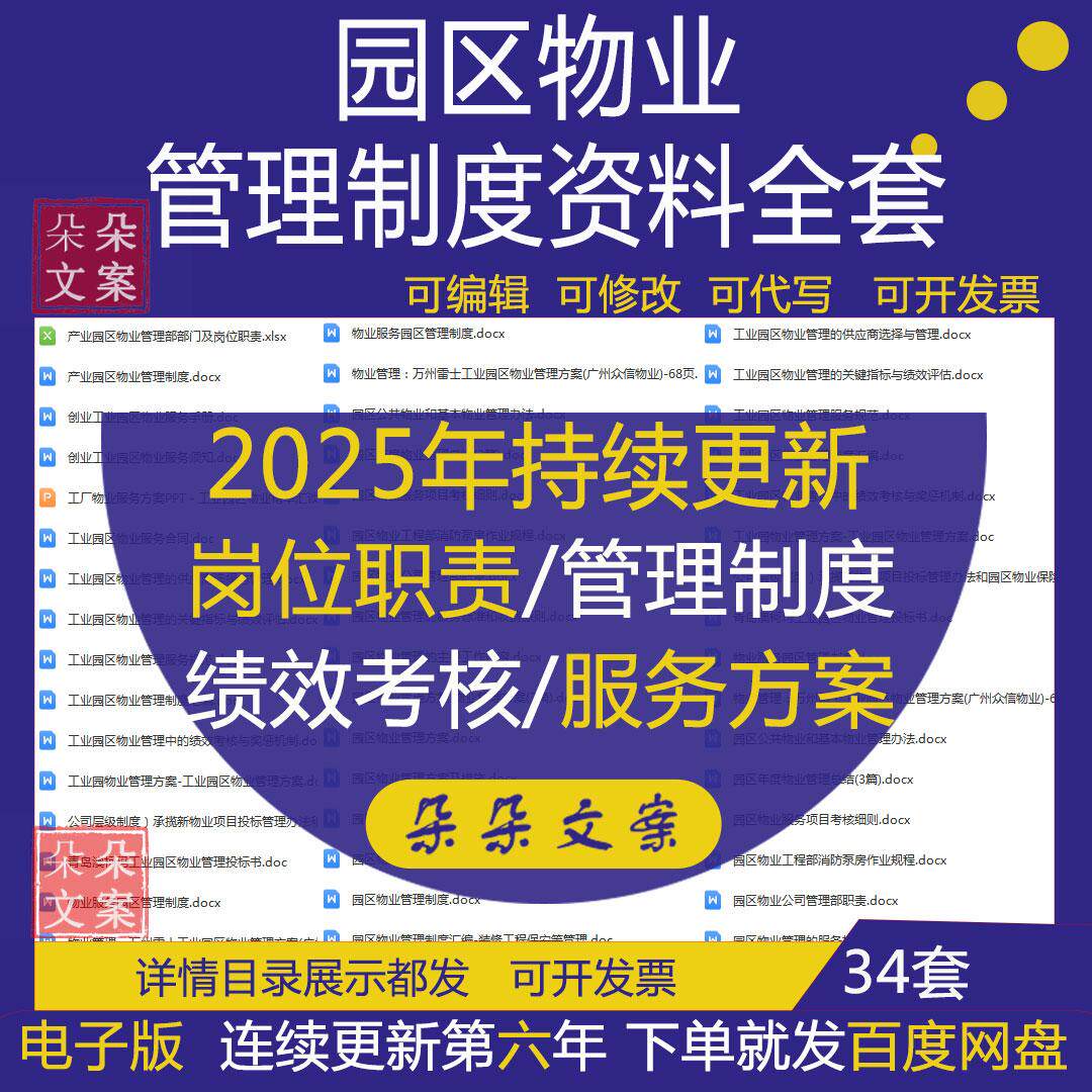 产业工业园区物业管理制度岗位职责及服务方案绩效考核计划总结