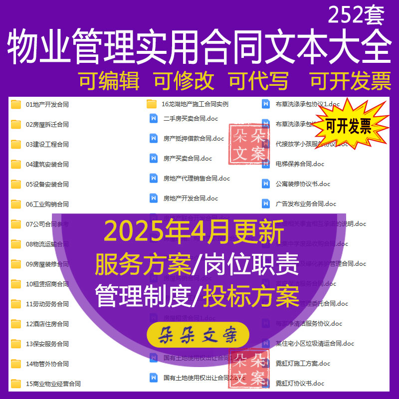 物业管理实用合同大全物管外协保安服务房屋装修商业物业经营合同
