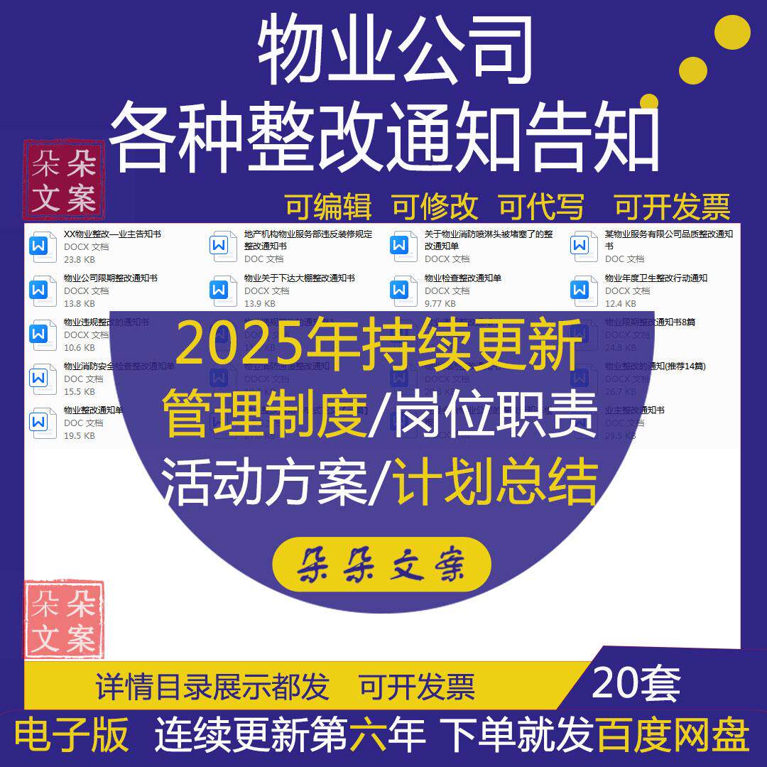 物业消防安全检查整改通知及单业委会给物业公司的整改告知书模板