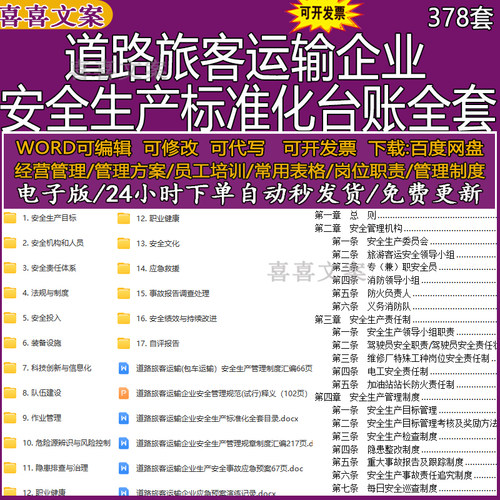 2026道路旅客运输企业安全生产标准化全套管理制度检查台账电子版