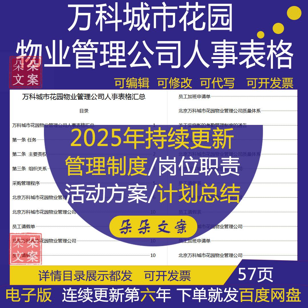 万科城市花园物业管理公司人事表格考勤制度培训记录人力资源总结