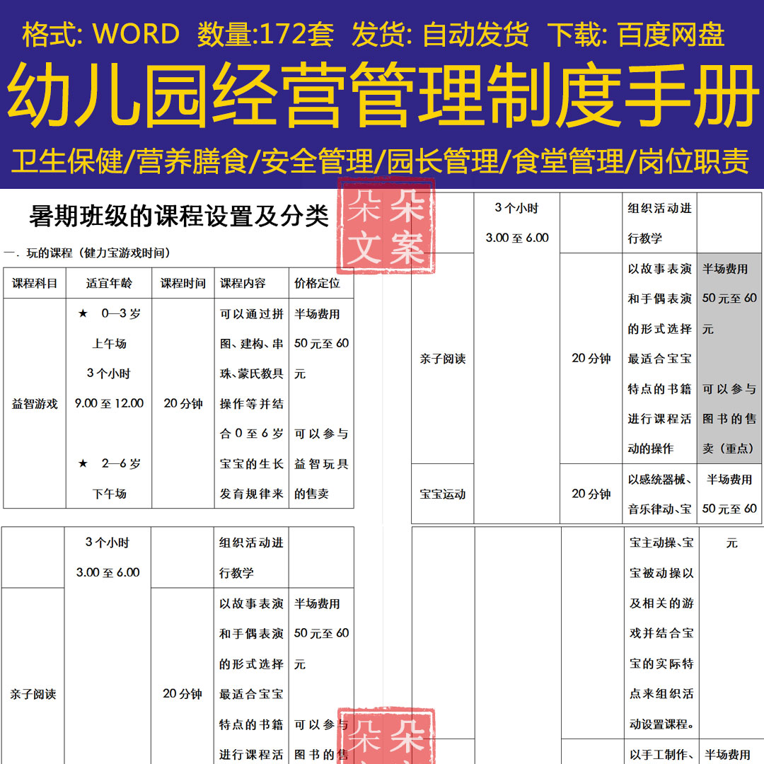 幼儿园市场营销策划书管理制度园区管理服务手册活动策划方案流程