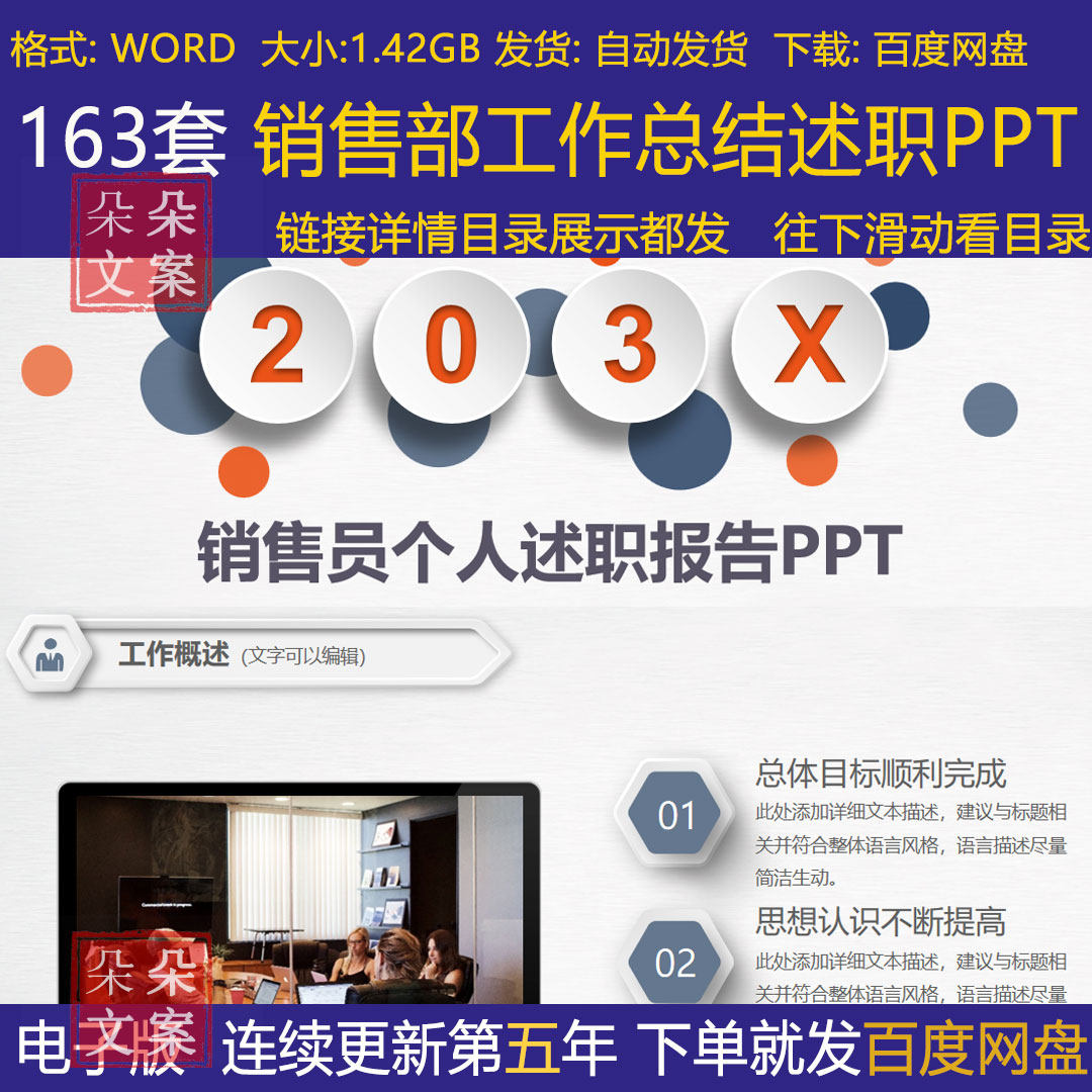 销售部工作总结销售经理述职汇报PPT模板市场部个人年终中计划ppt