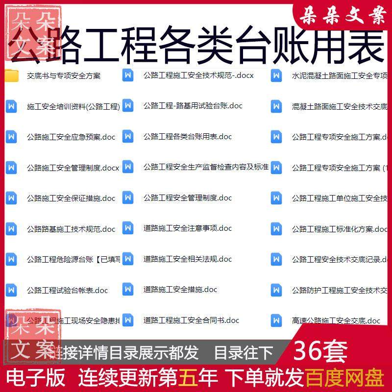 公路工程各类台账及施工安全技术规范试验台帐表安全应急预案