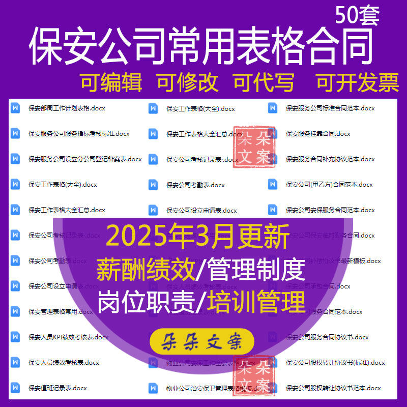 保安工作表格大全汇总保安公司承包合同合伙合同及股权转让协议书