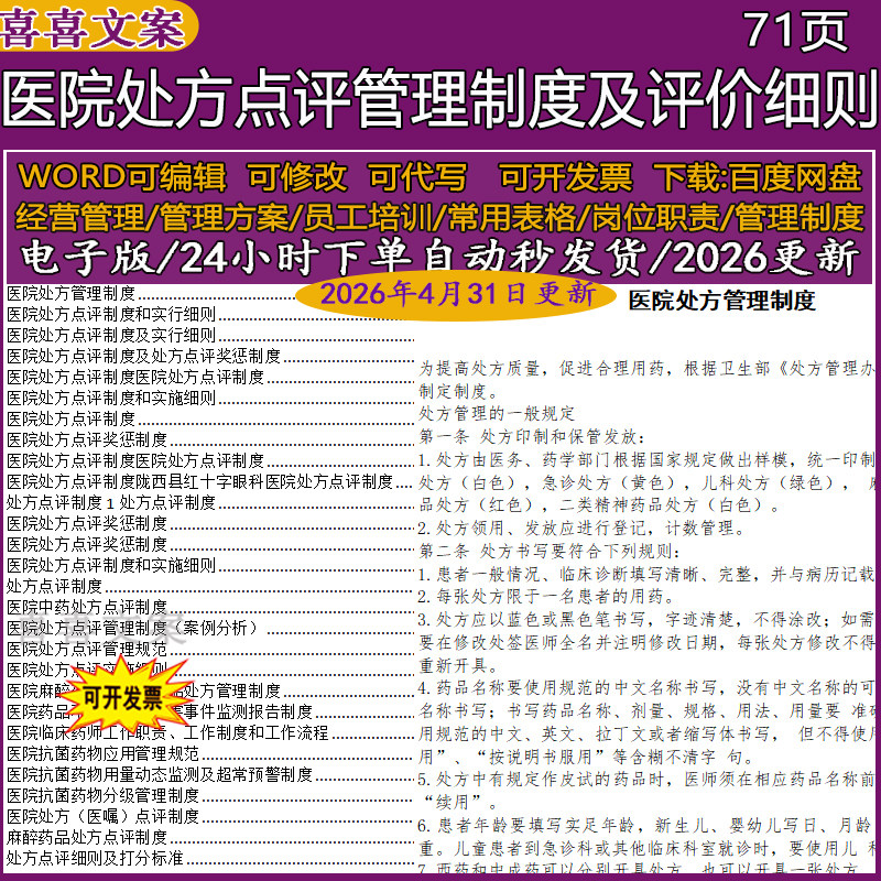 医院处方点评奖惩管理制度及评价细则汇编及抗菌药物应用管理规范