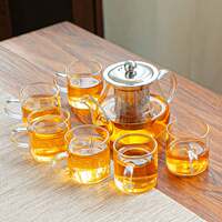 Teapot Flower Tea Coffee Pot Transparent Glass Tea Set thumbnail 4