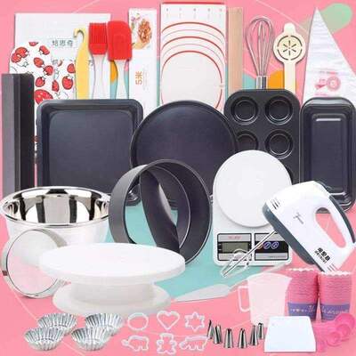 a set of baking tools for making cake, biscuit, aand bread
