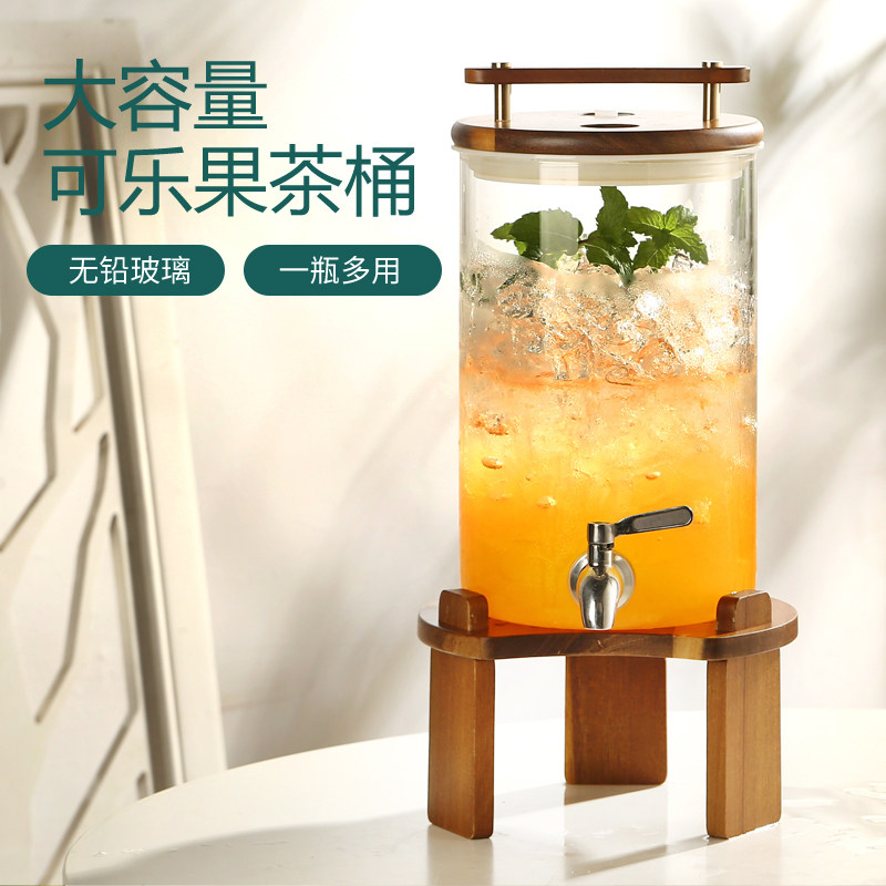 冷水壶耐高温玻璃果汁缸大容量凉水壶冰杯饮料桶果汁可乐桶带龙头