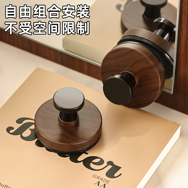 胡桃木纹吸盘旋钮挂钩强力承重粘胶卫生间厨房免打孔置物挂架实用