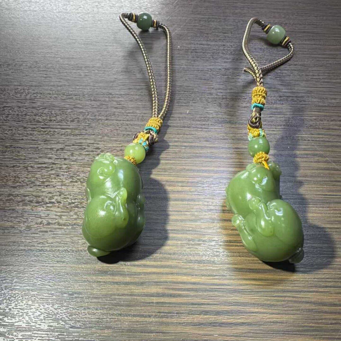 定金工厂骏马手把件黄绿带皮析木河磨玉籽料椴树林和田玉定制