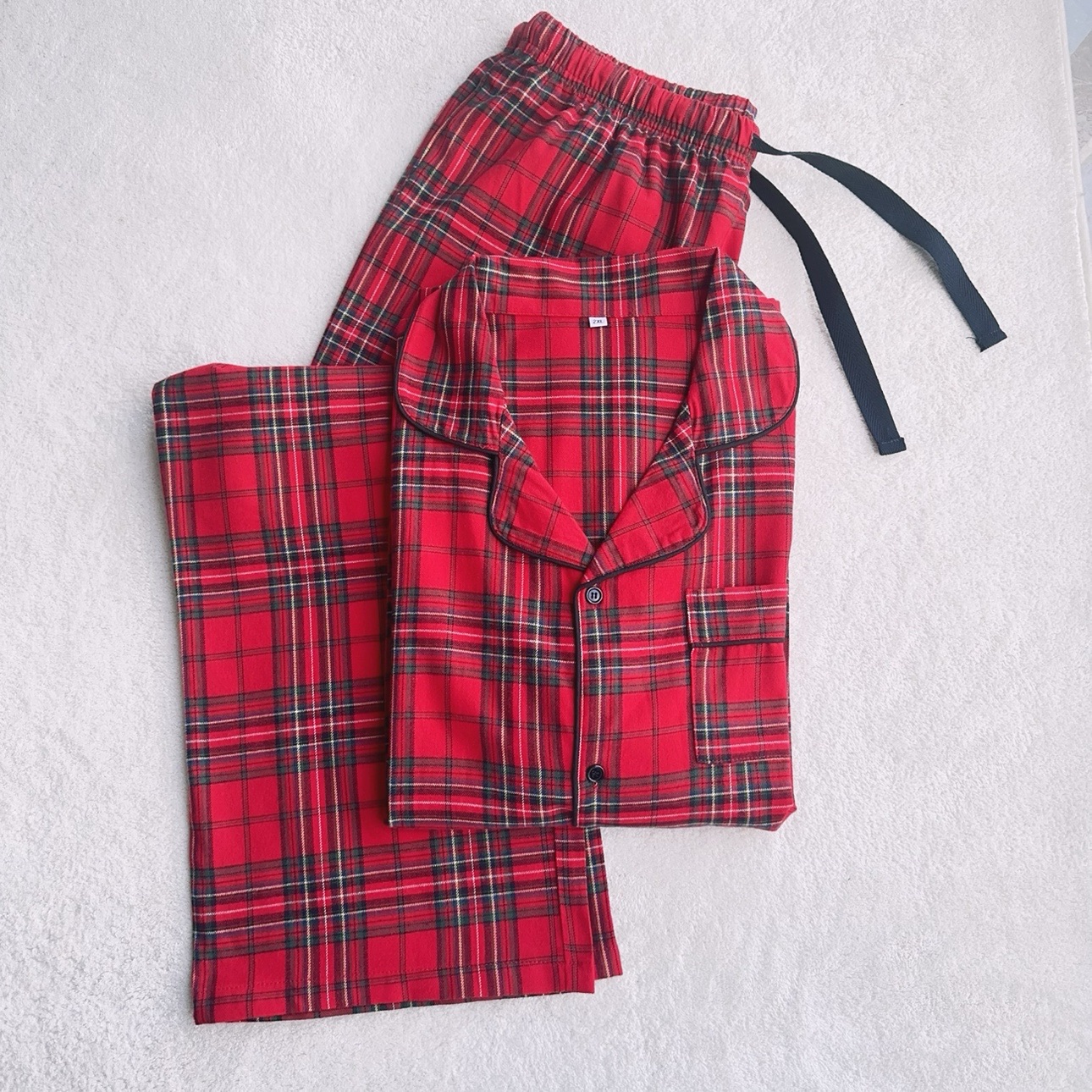 欧美男女同款圣诞红绒布睡衣套装