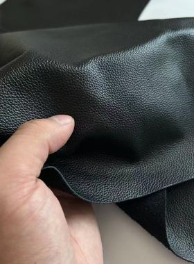 0.7mm黑色超薄牛皮皮料整张制衣服装真皮面料领子修补机车服diy