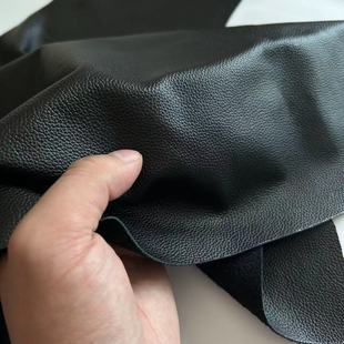 0.7mm黑色超薄牛皮皮料整张制衣服装 真皮面料领子修补机车服diy