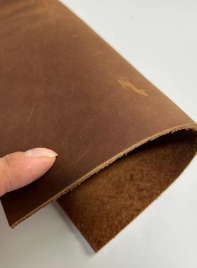 整张进口硬挺头层油蜡变色疯马皮牛皮皮料真皮面料刀鞘手工diy2mm