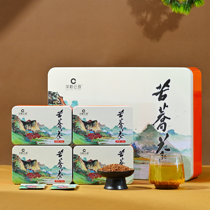 【华岭云珠】苦荞茶翰墨飘香礼盒装铁盒全胚型苦荞茶640g