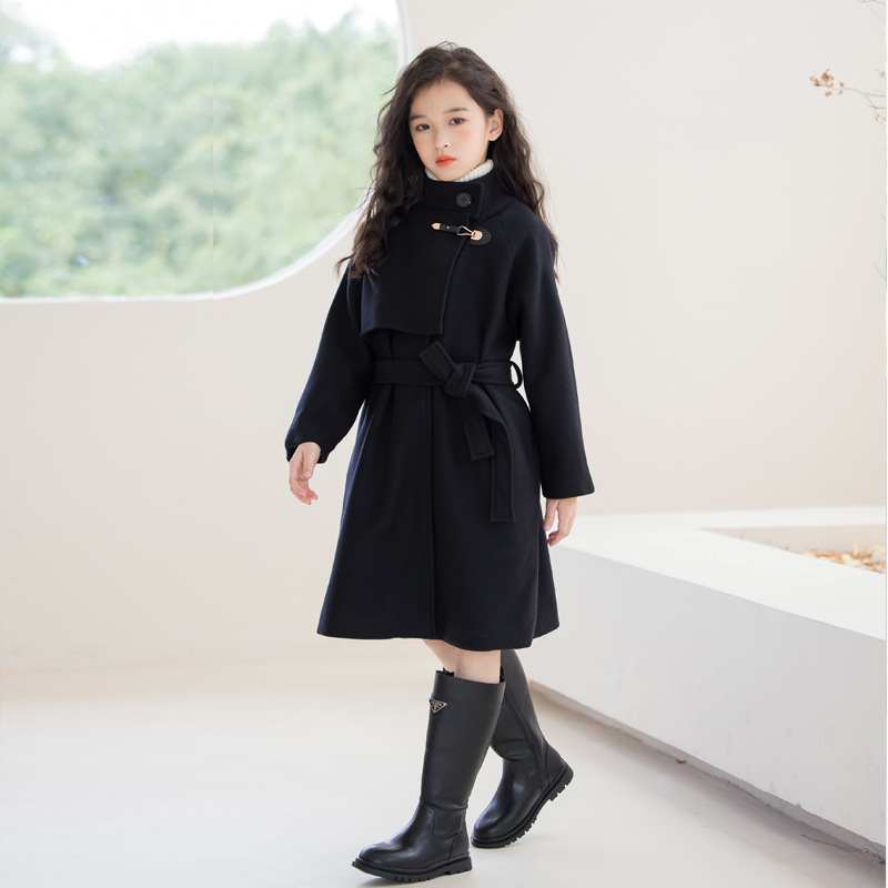 女童毛呢外套2025秋冬亲子装母女韩版开衫中长款大童女装