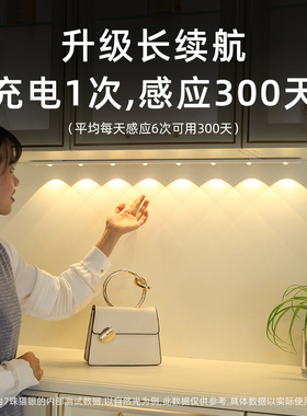 小山丘充电人体感应灯带磁吸无线免插电酒柜led灯条鞋柜感应射灯