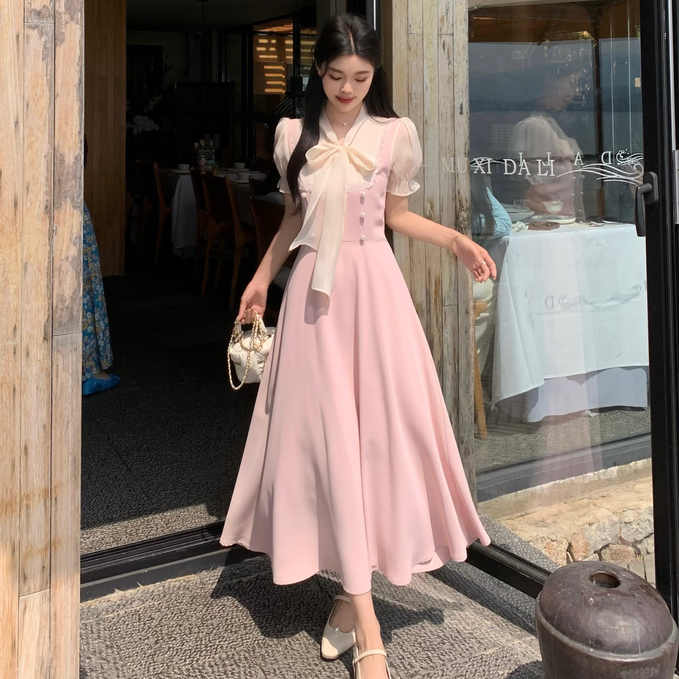 实拍大码甜美温柔风短袖连衣裙夏季胖mm设计感假两件收腰显瘦裙子