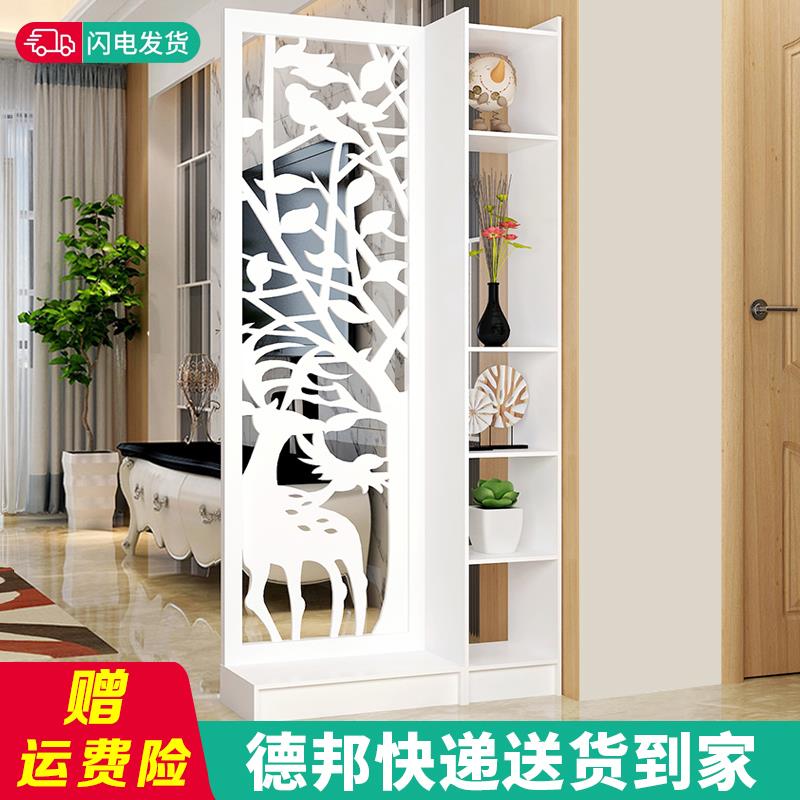 0A屏风隔断客厅入户进门遮挡玄关简约现代家用镂空雕花隔断置物架