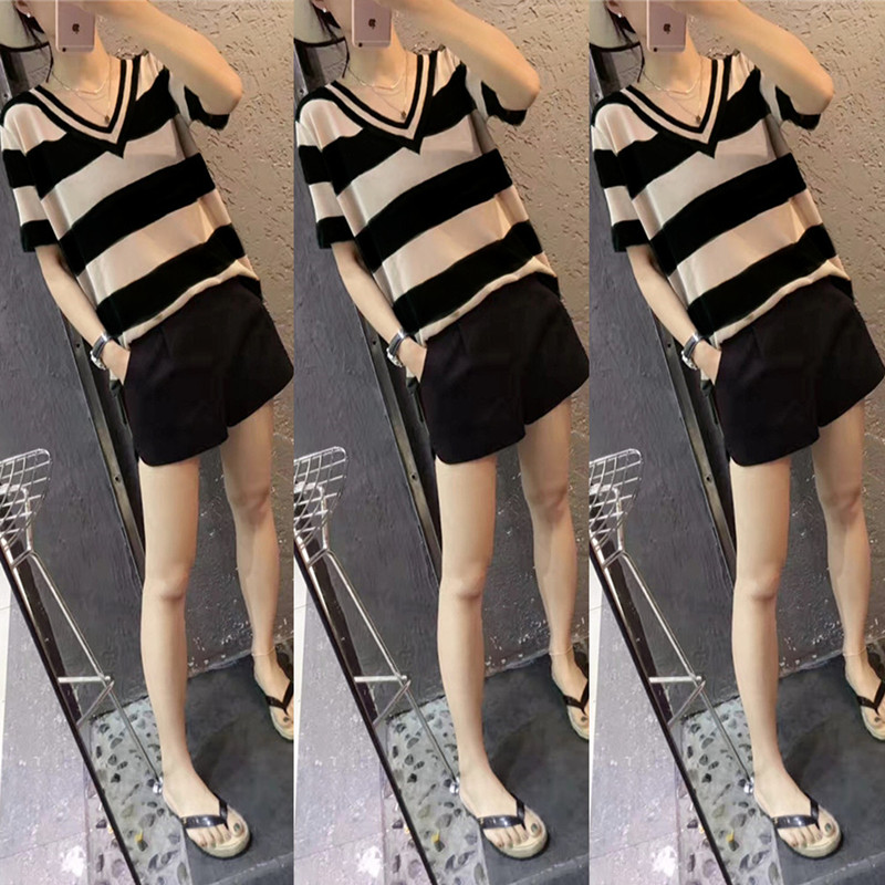 Western style suit summer Easy stripe Long sleeve T-shirt By age straps shorts fashion Two piece set 2019 new patternin the Women's clothing/Boutique , Large size women  category - from Buy2taobao.com to provide professional Taobao agent buy service